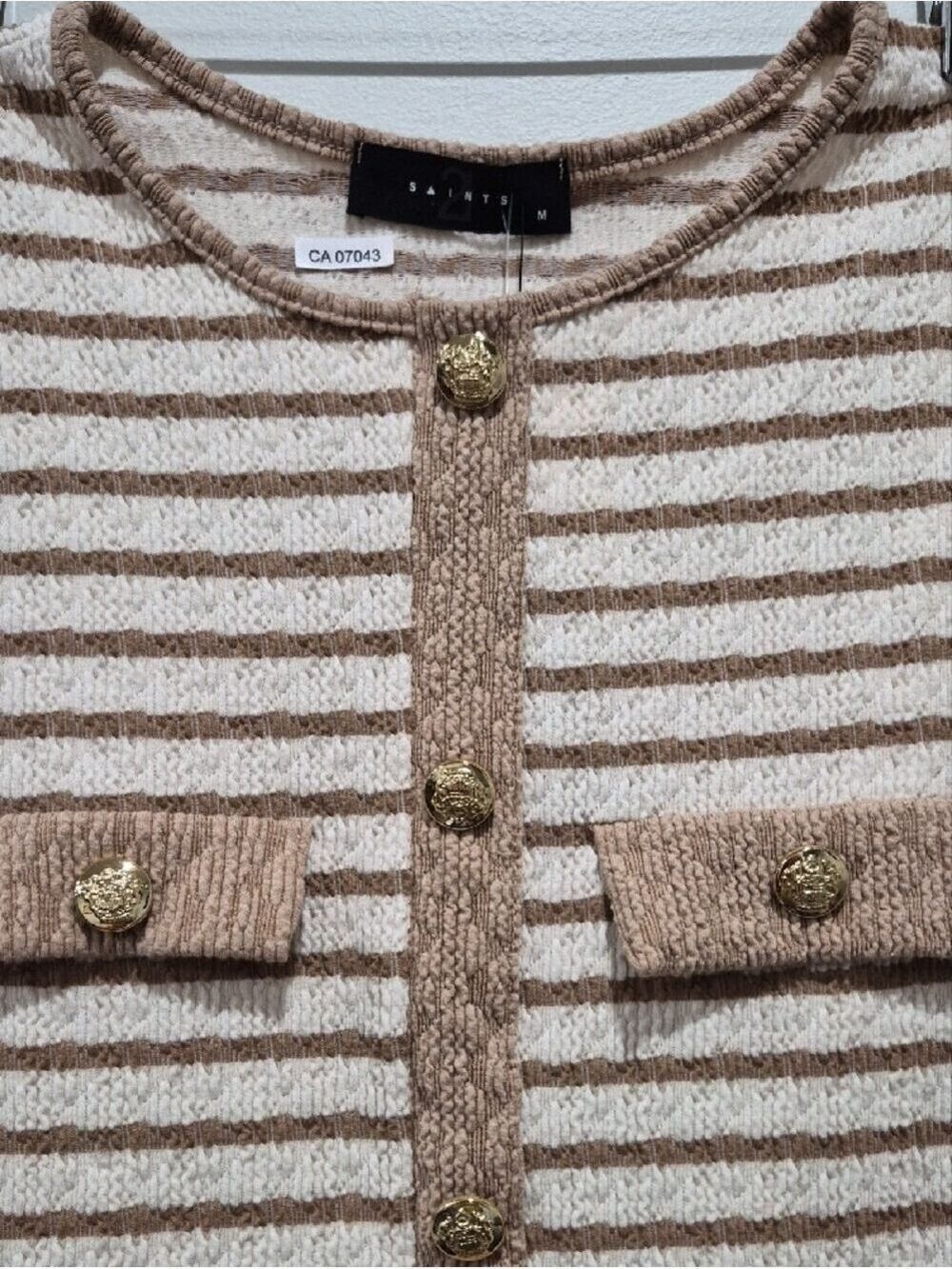 21 Saints Beige Cream Horizontal Stripe Textured Cropped Cardigan M - Picture 3 of 11